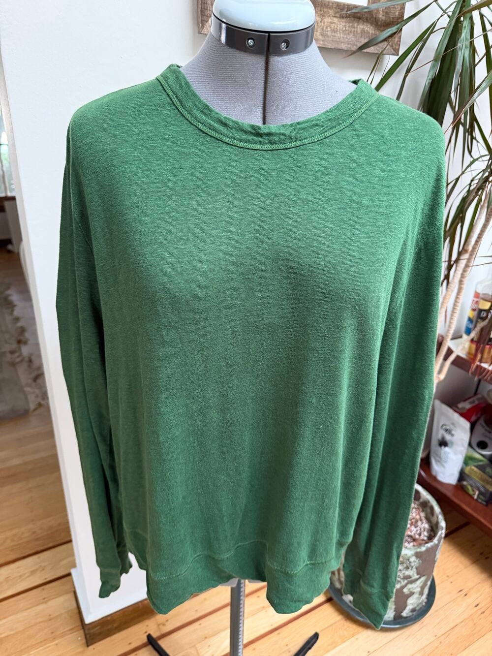 Vince Green Slub Knit Long Sleeve Crewneck Sweatshirt Top 1X